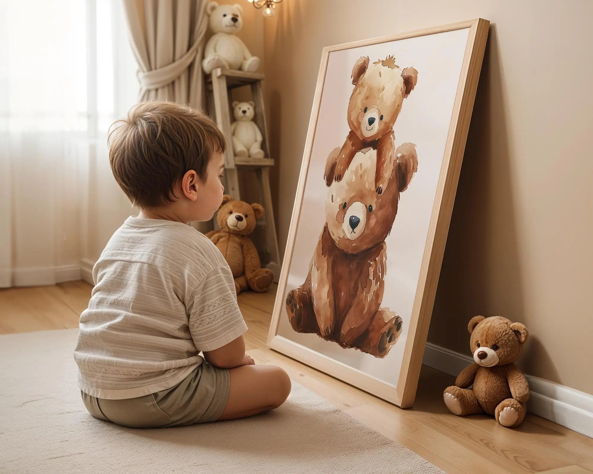 Playroom Ideas | Stacked Bears Nursery Wall Art | Watercolour Woodland Family wall art print, modern home decor, unframed artwork by Nomad & Nest