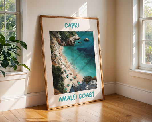 Colourful Prints | Amalfi Coast Print | Turquoise Beach, Italian Summer Coastal Art wall art print, modern home decor, unframed artwork by Nomad & Nest