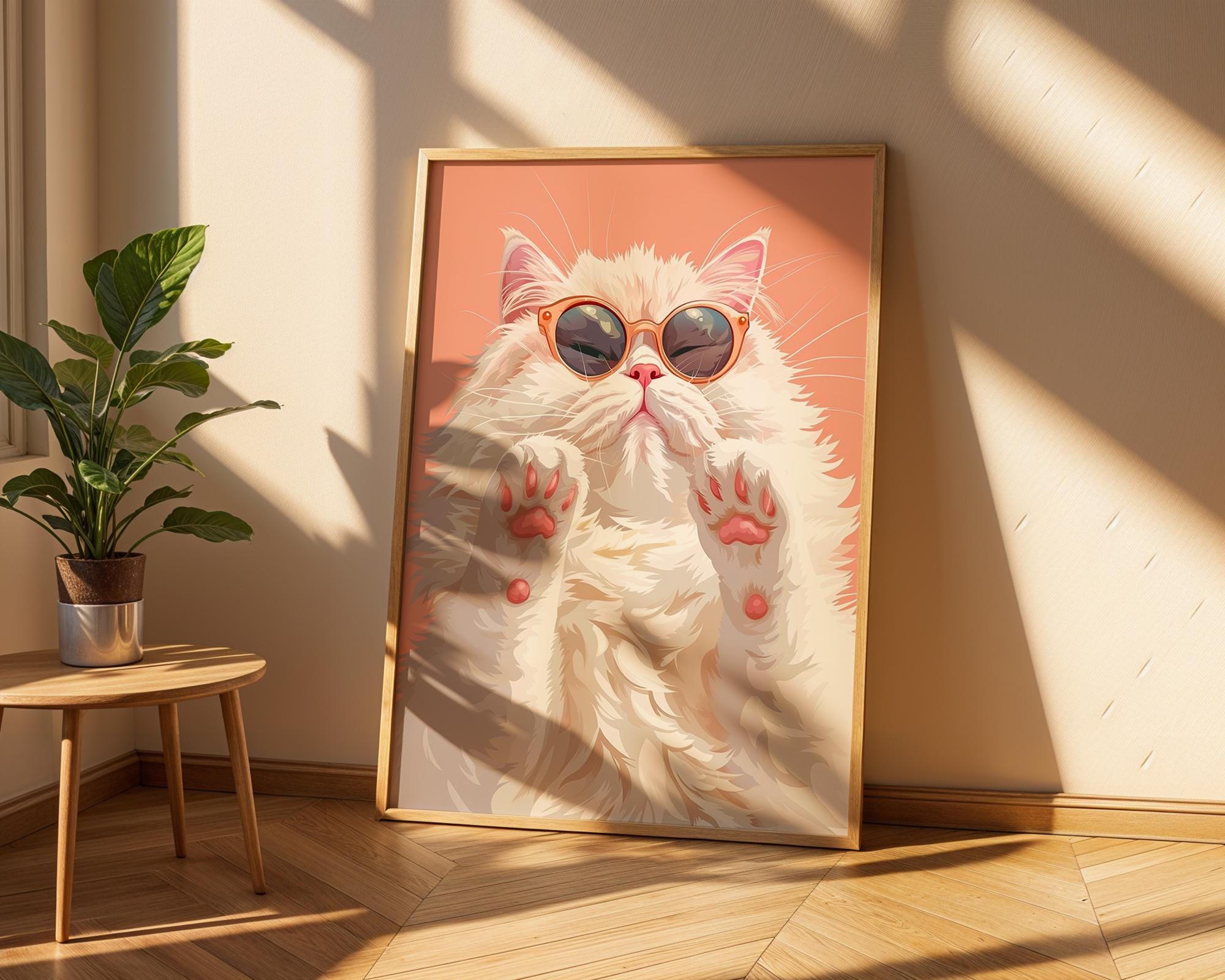 Colourful Prints | Cat Summer Wall Art | Funny Animal Teen Decor wall art print, modern home decor, unframed artwork by Nomad & Nest