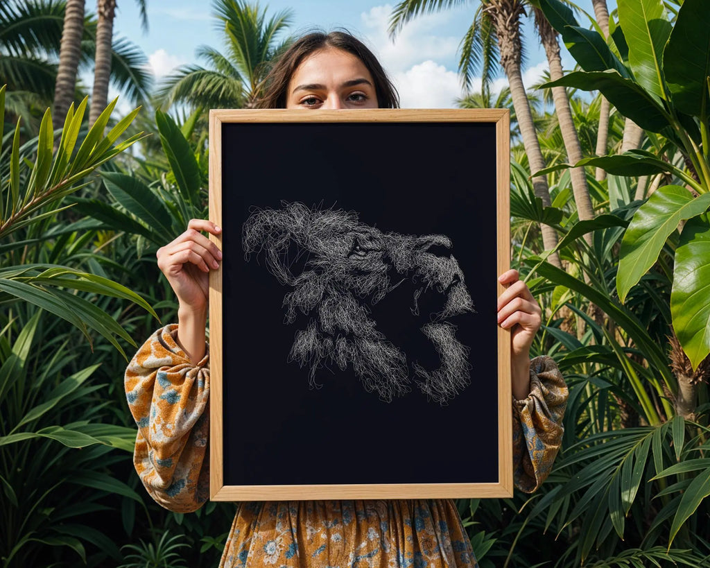 Lion Line Art Print | Abstract Minimalist Animal Poster wall art print, modern home decor, unframed artwork by Nomad & Nest