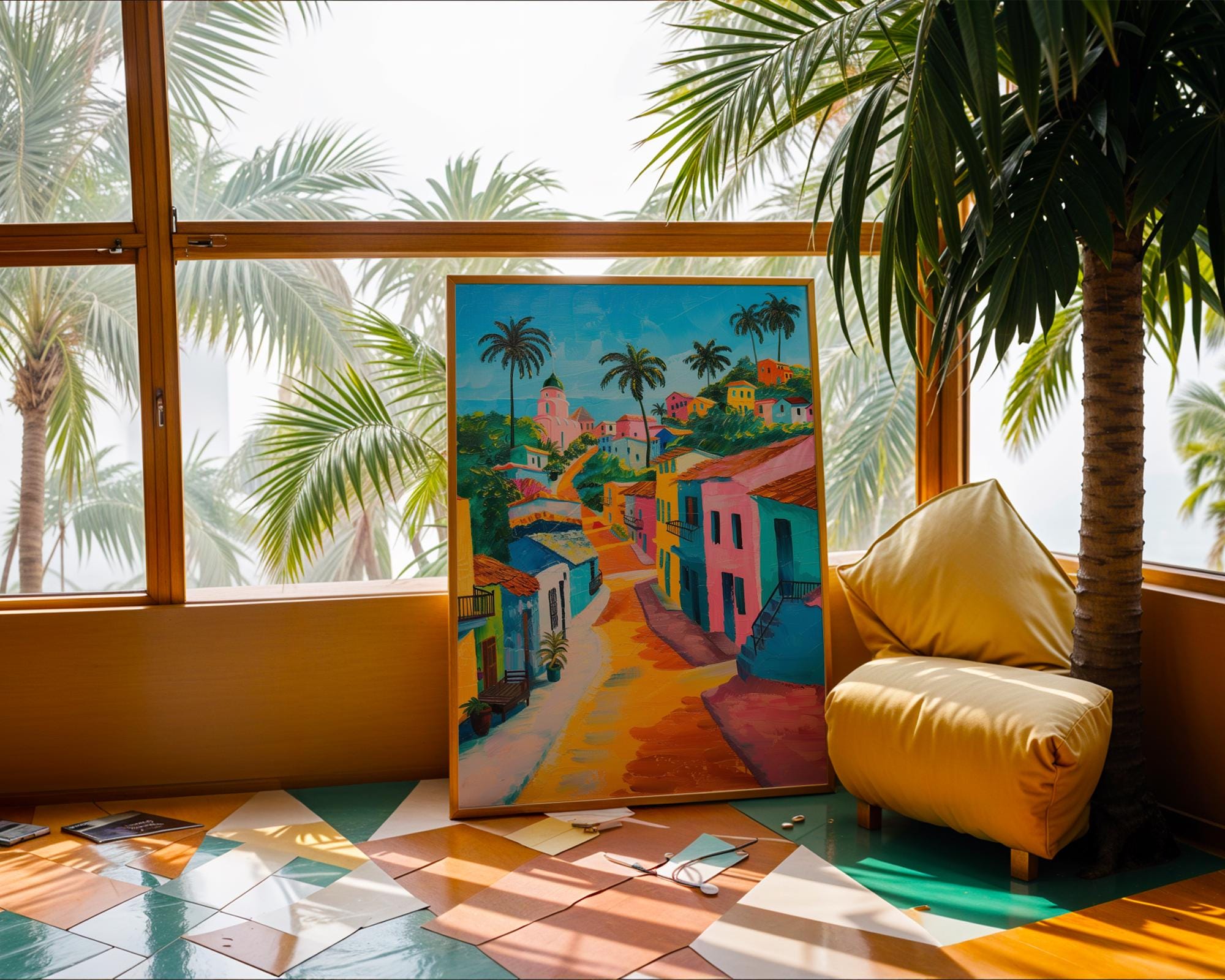Colourful Prints | Tropical Village Art Print |  Boho Coastal Home Decor wall art print, modern home decor, unframed artwork by Nomad & Nest