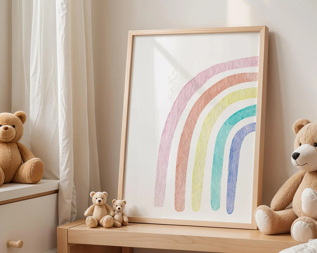 Playroom Ideas | Pastel Rainbow Nursery Wall Art | Boho Neutral Baby Print wall art print, modern home decor, unframed artwork by Nomad & Nest