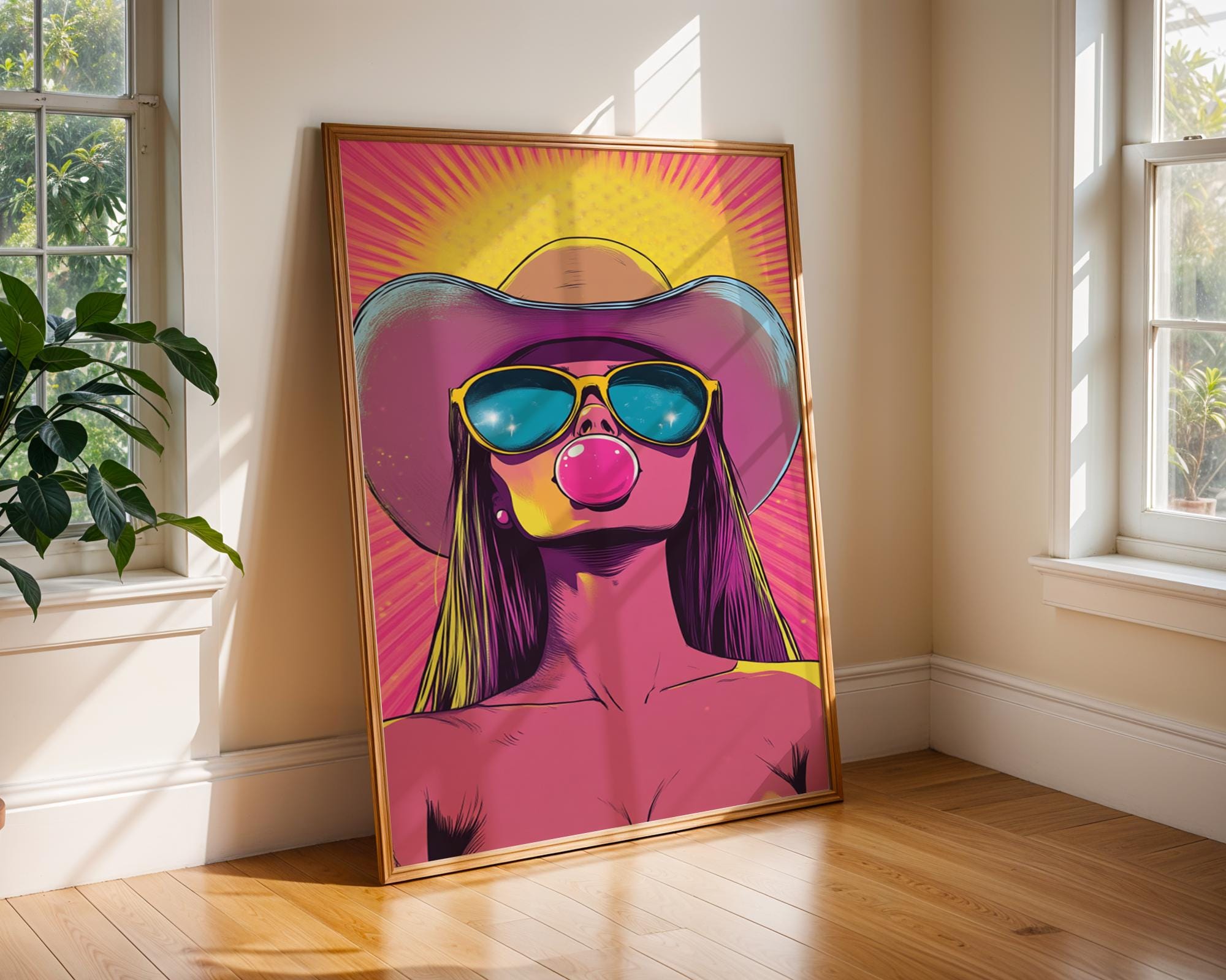 Pop Art Cowgirl Print | Hot Pink Bubble Gum Poster wall art print, modern home decor, unframed artwork by Nomad & Nest