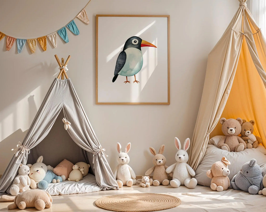 Playroom Ideas | Toucan Nursery Wall Art | Tropical Bird Baby Decor wall art print, modern home decor, unframed artwork by Nomad & Nest