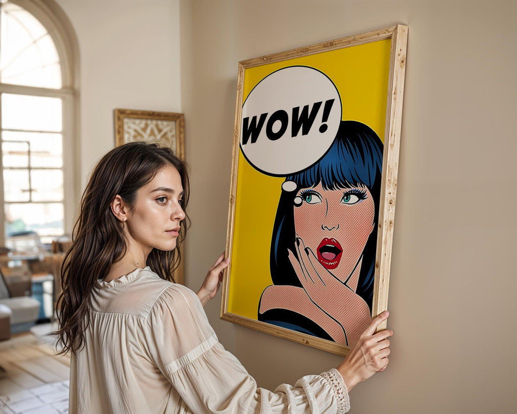 Modern Pop Art | Girl  Print | Retro Comic Style, Bold Yellow & Blue wall art print, modern home decor, unframed artwork by Nomad & Nest