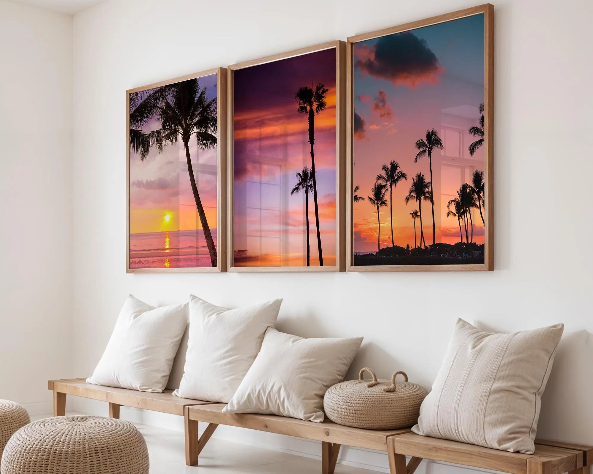 Colourful Prints | Tropical Sunset Palm Tree Print Set – Vibrant Coastal Wall Art Trio wall art print, modern home decor, unframed artwork by Nomad & Nest