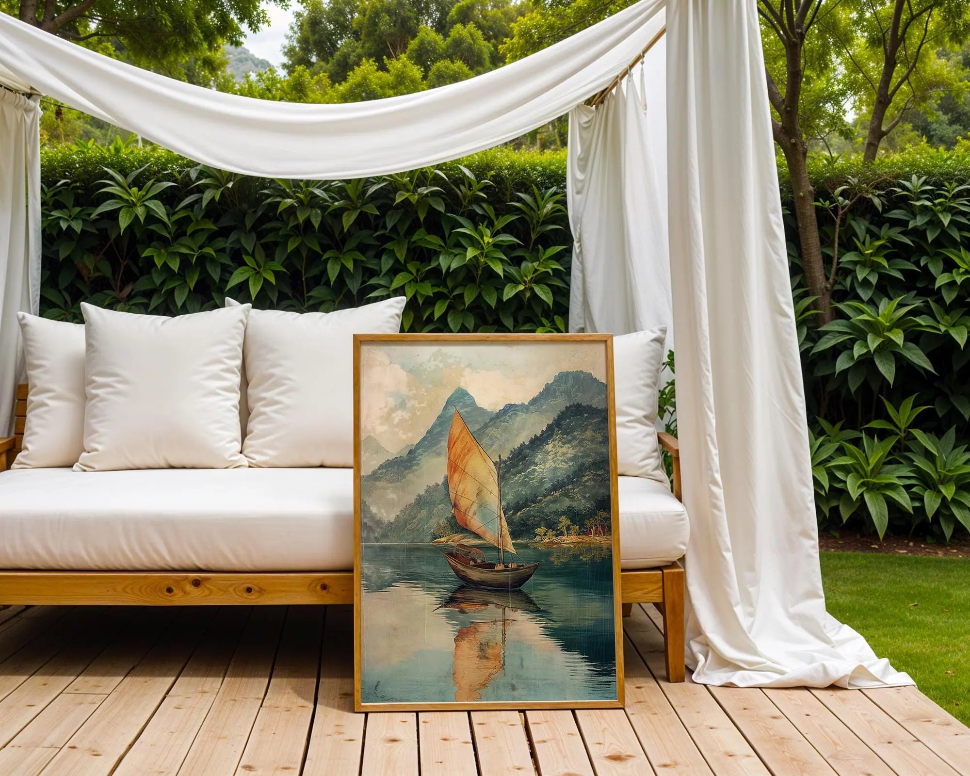 Vintage Sailing Boat Print | Serene Ocean Landscape, Coastal Art wall art print, modern home decor, unframed artwork by Nomad & Nest