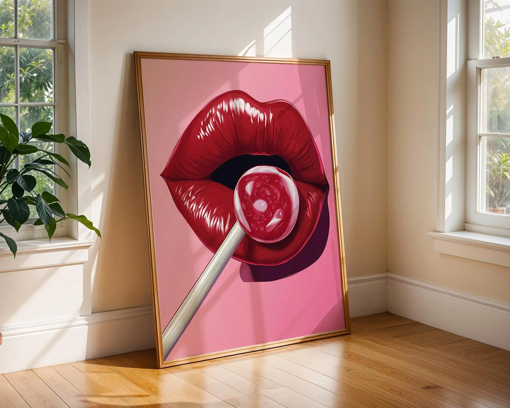 Pop Art Lips Lollipop Print | Retro Glam Bedroom Decor wall art print, modern home decor, unframed artwork by Nomad & Nest