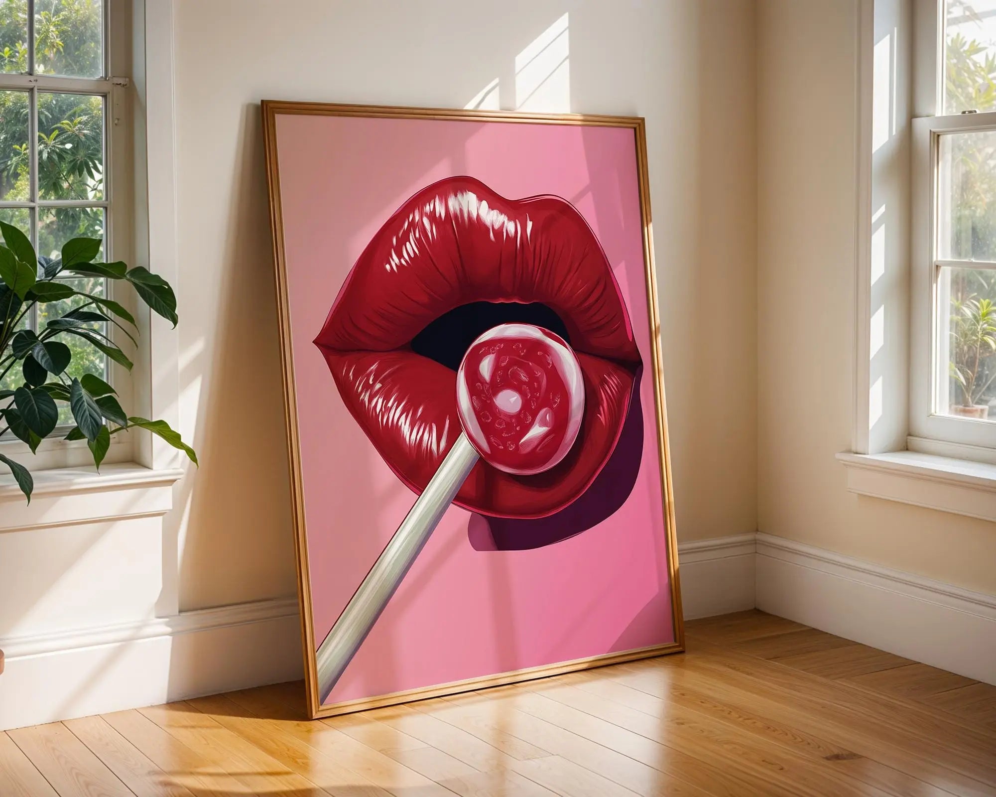 Pop Art Lips Lollipop Print | Retro Glam Bedroom Decor wall art print, modern home decor, unframed artwork by Nomad & Nest