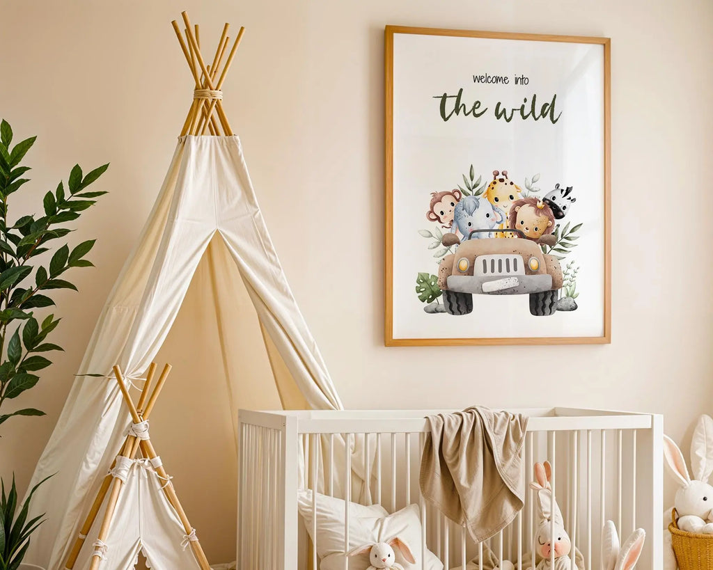 Playroom Ideas | Welcome Into The Wild Nursery Art | Safari Adventure Print wall art print, modern home decor, unframed artwork by Nomad & Nest