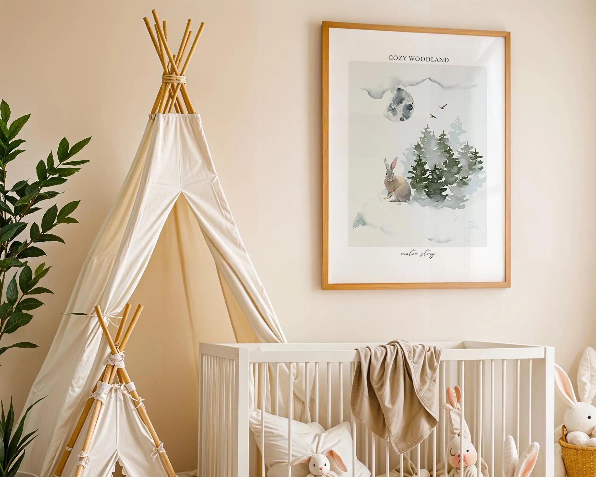 Playroom Ideas | Moonlit Bunny Nursery Wall Art | Woodland Night Animal Print wall art print, modern home decor, unframed artwork by Nomad & Nest