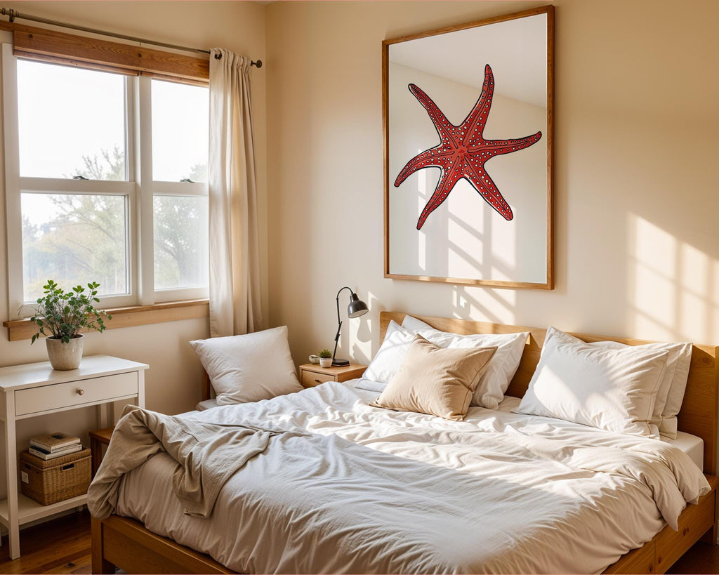 Bright Red Starfish Print, Coastal Sea Life Poster wall art print, modern home decor, unframed artwork by Nomad & Nest
