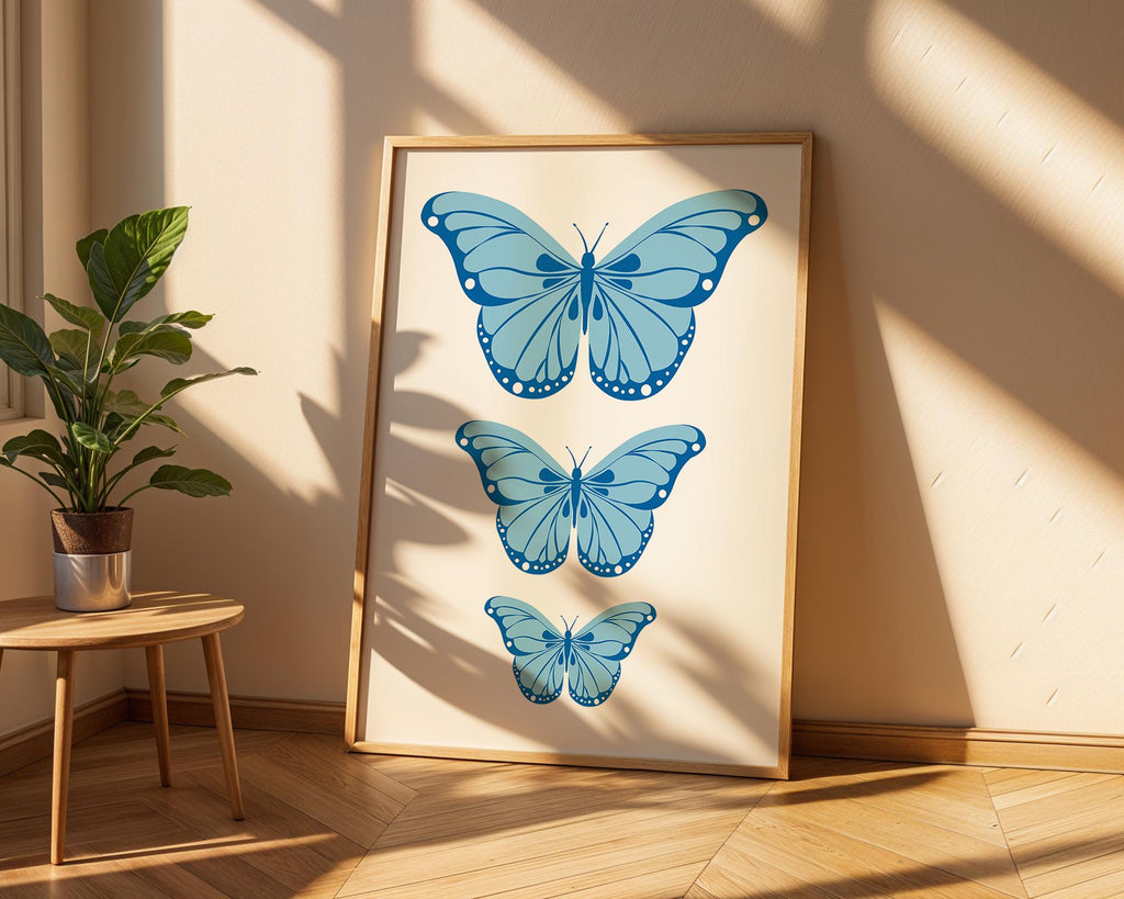 Blue Butterfly Trio Print | Minimalist Nature Wall Art wall art print, modern home decor, unframed artwork by Nomad & Nest
