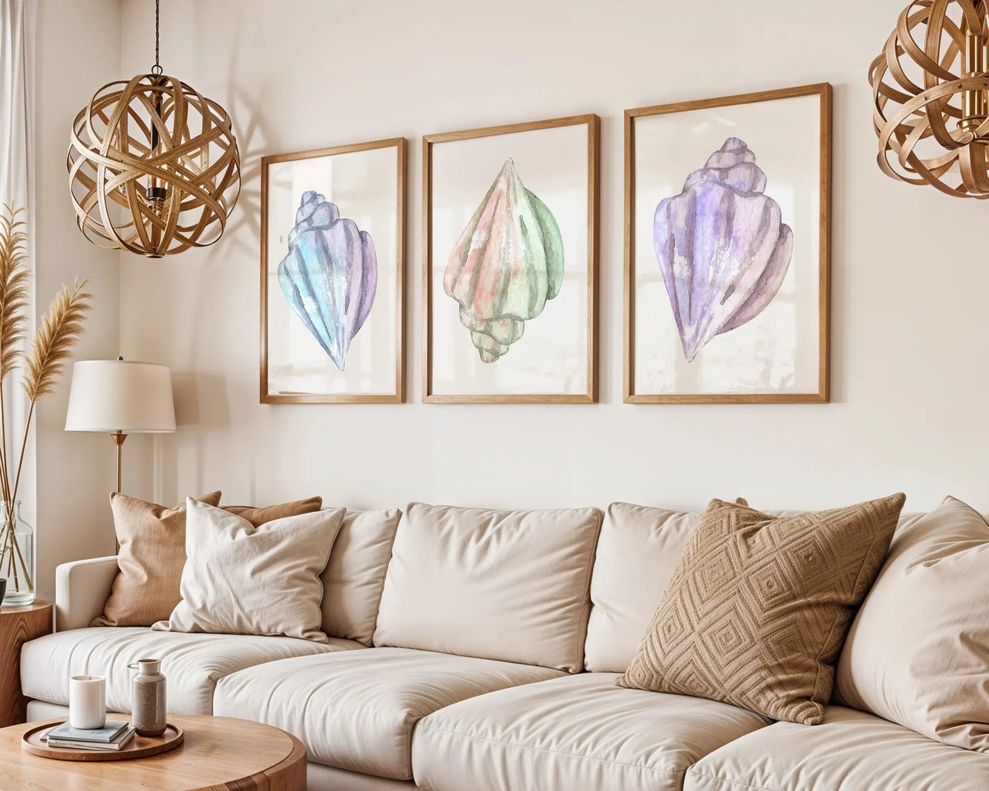 Colourful Prints | Watercolour Seashell Prints | Pastel Coastal Wall Art (Set of 3) wall art print, modern home decor, unframed artwork by Nomad & Nest