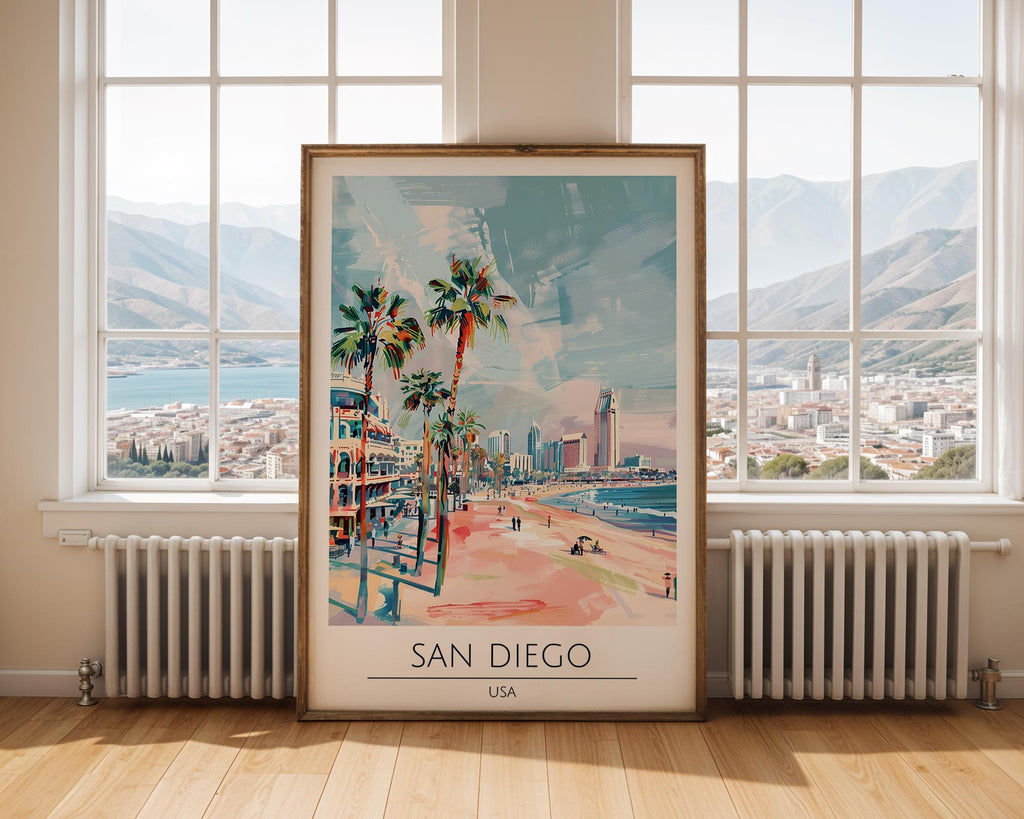 San Diego Skyline Art Print | California Beach Travel Poster wall art print, modern home decor, unframed artwork by Nomad & Nest