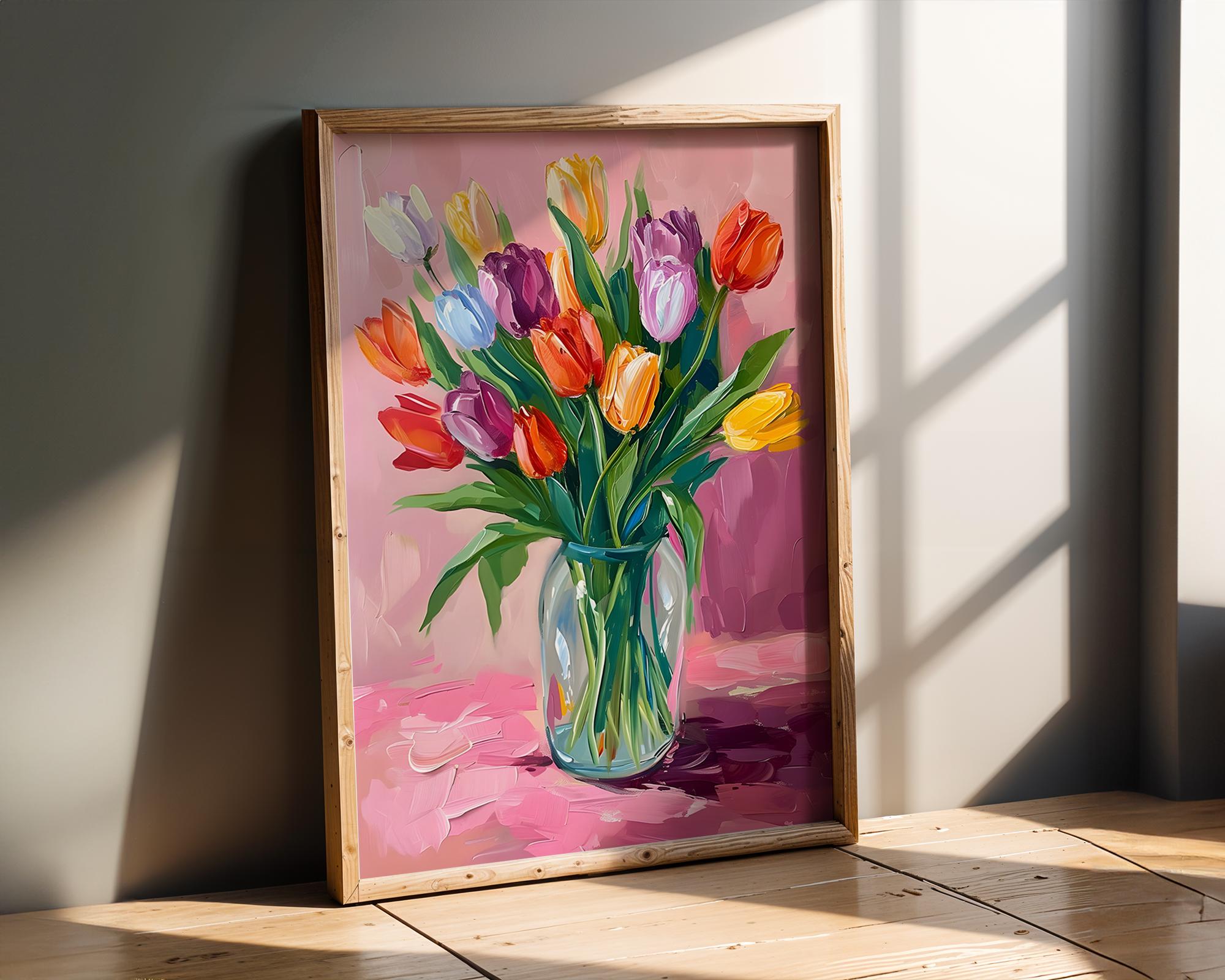 Modern Pop Art | Colorful Tulip Bouquet  Print | Modern Botanical Painting wall art print, modern home decor, unframed artwork by Nomad & Nest