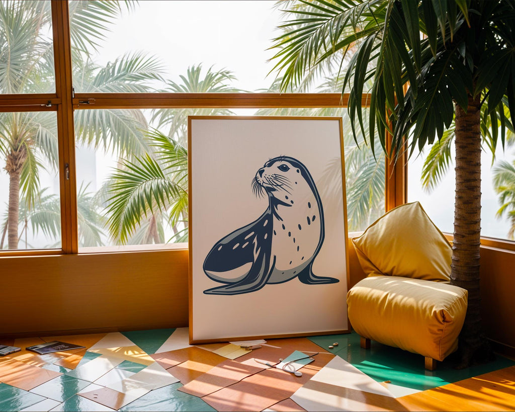 Blue Seal Art Print, Coastal Nursery Decor, Marine Animal Poster wall art print, modern home decor, unframed artwork by Nomad & Nest
