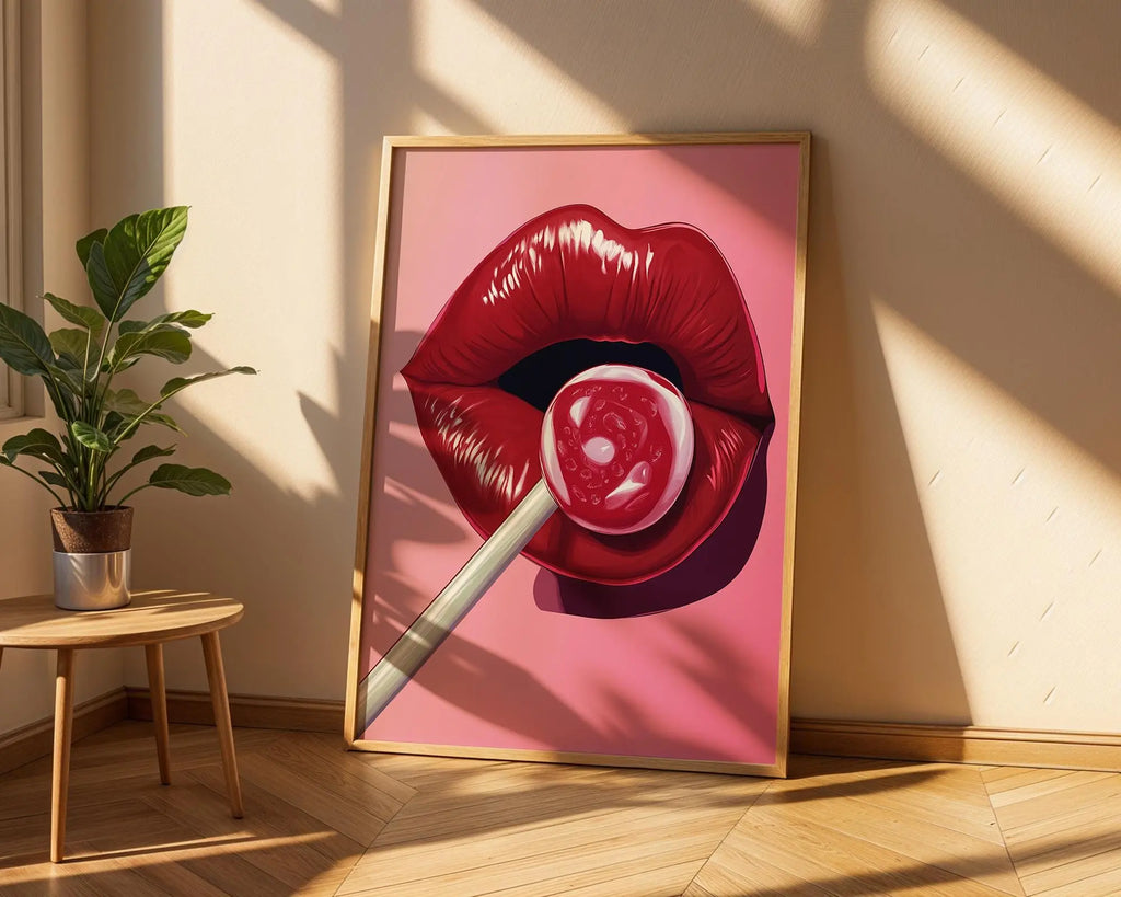 Pop Art Lips Lollipop Print | Retro Glam Bedroom Decor wall art print, modern home decor, unframed artwork by Nomad & Nest