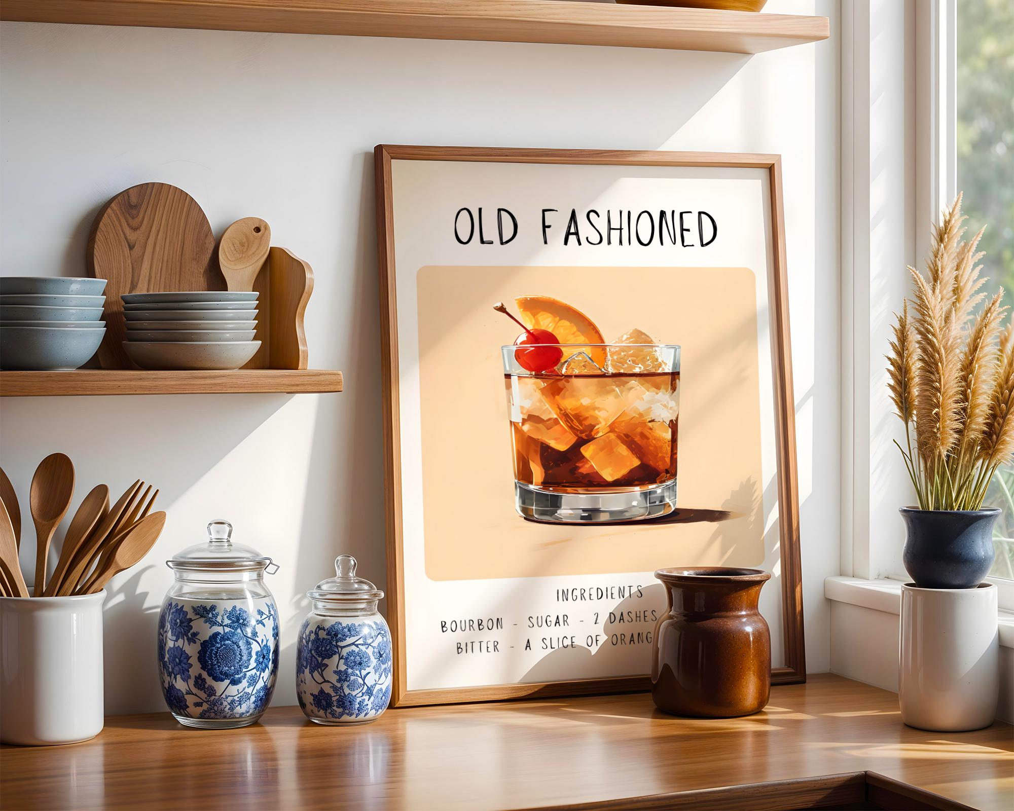 Old Fashioned Cocktail Art Print | Minimalist Bar Cart Decor wall art print, modern home decor, unframed artwork by Nomad & Nest