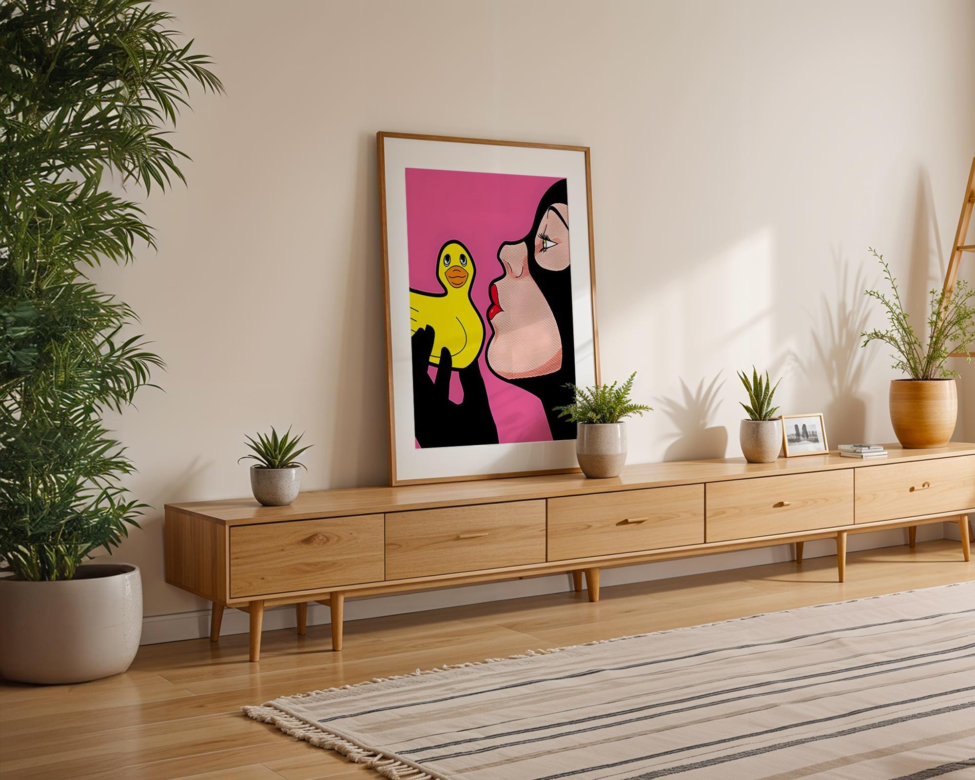 Modern Pop Art | Woman with Rubber Duck Print | Retro Comic Style wall art print, modern home decor, unframed artwork by Nomad & Nest