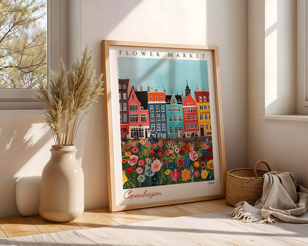 Copenhagen Flower Market Print | Vintage Danish Travel Poster wall art print, modern home decor, unframed artwork by Nomad & Nest
