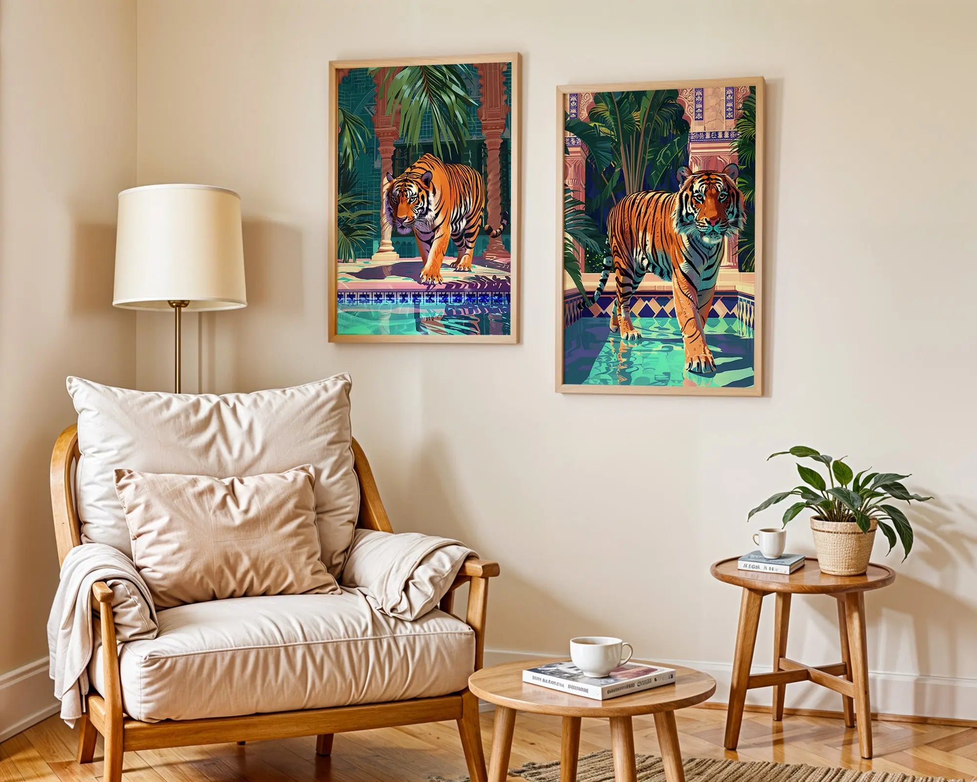 Colourful Prints | Jungle Tiger Art Prints Set | Tropical Summer Decor (Set of 2) wall art print, modern home decor, unframed artwork by Nomad & Nest