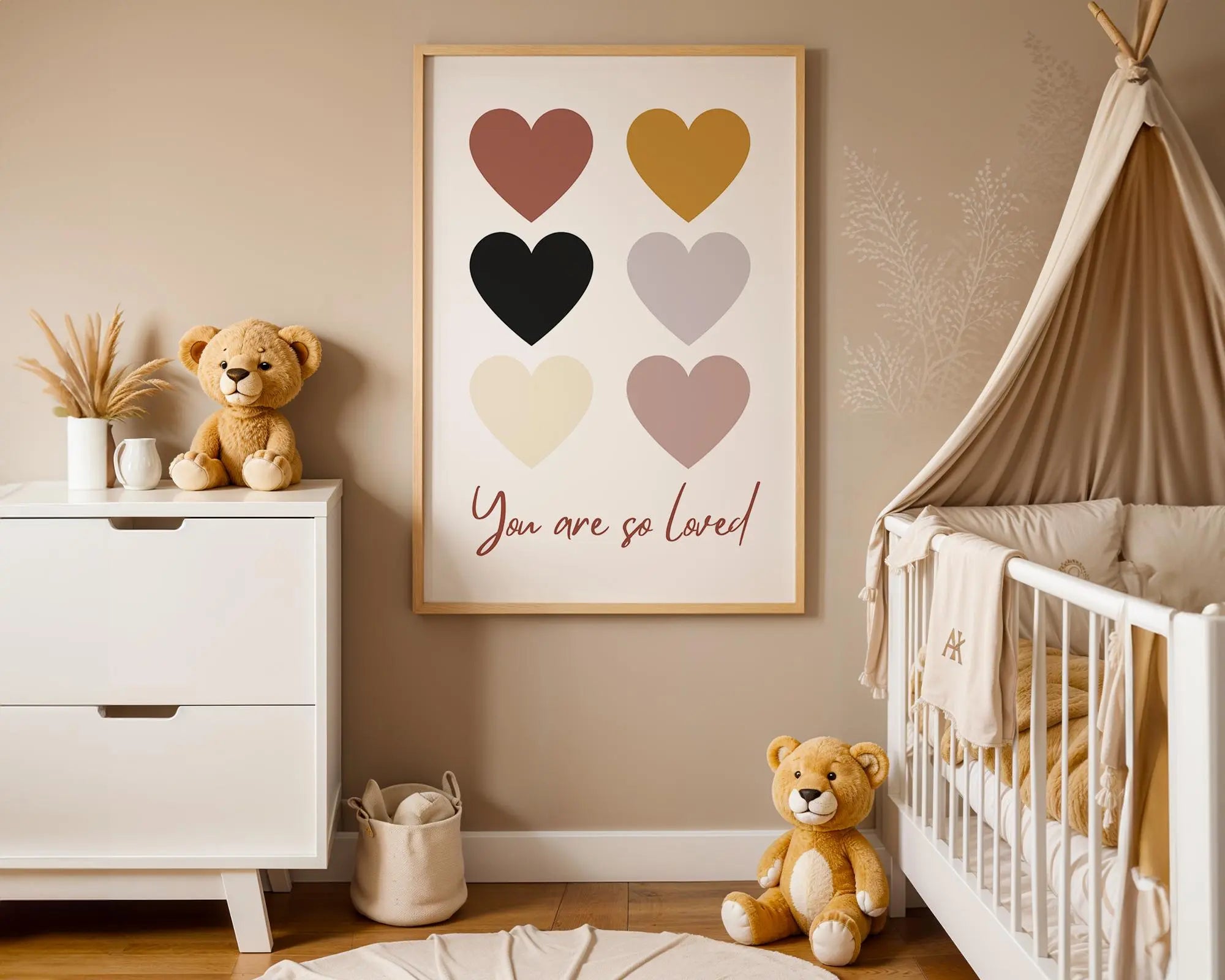 Playroom Ideas | You Are So Loved Nursery Print | Neutral Heart Wall Art wall art print, modern home decor, unframed artwork by Nomad & Nest