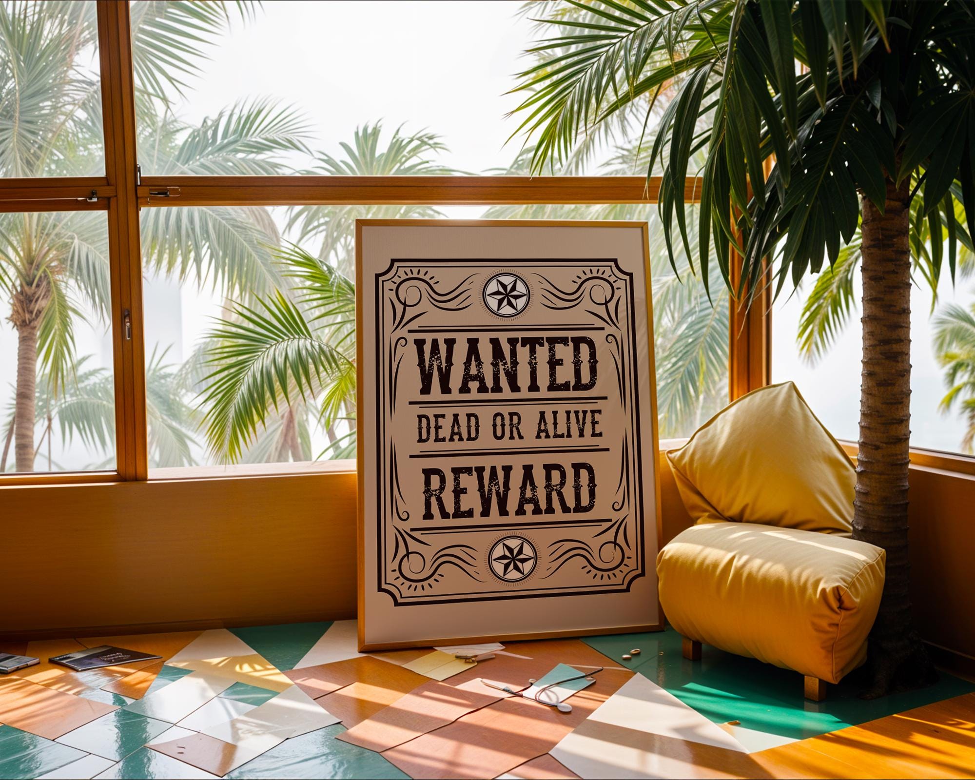 Vintage 'Wanted' Poster | Western Cowboy Reward Sign wall art print, modern home decor, unframed artwork by Nomad & Nest