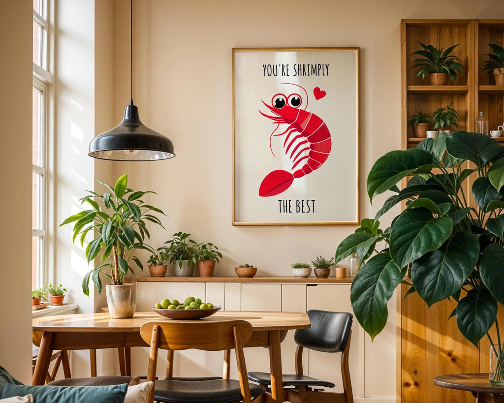 Shrimp Pun Art Print | Funny Seafood Poster, Kitchen Decor wall art print, modern home decor, unframed artwork by Nomad & Nest