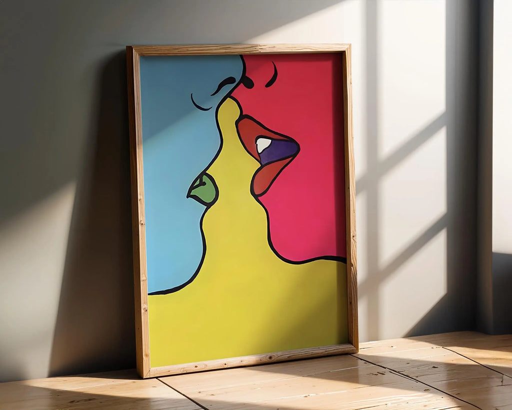 Modern Pop Art | Abstract Kiss  Print | Colorful  Poster wall art print, modern home decor, unframed artwork by Nomad & Nest