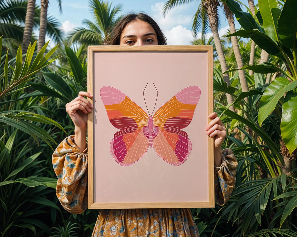 Pink & Orange Butterfly Art Print | Modern Minimalist Illustration wall art print, modern home decor, unframed artwork by Nomad & Nest