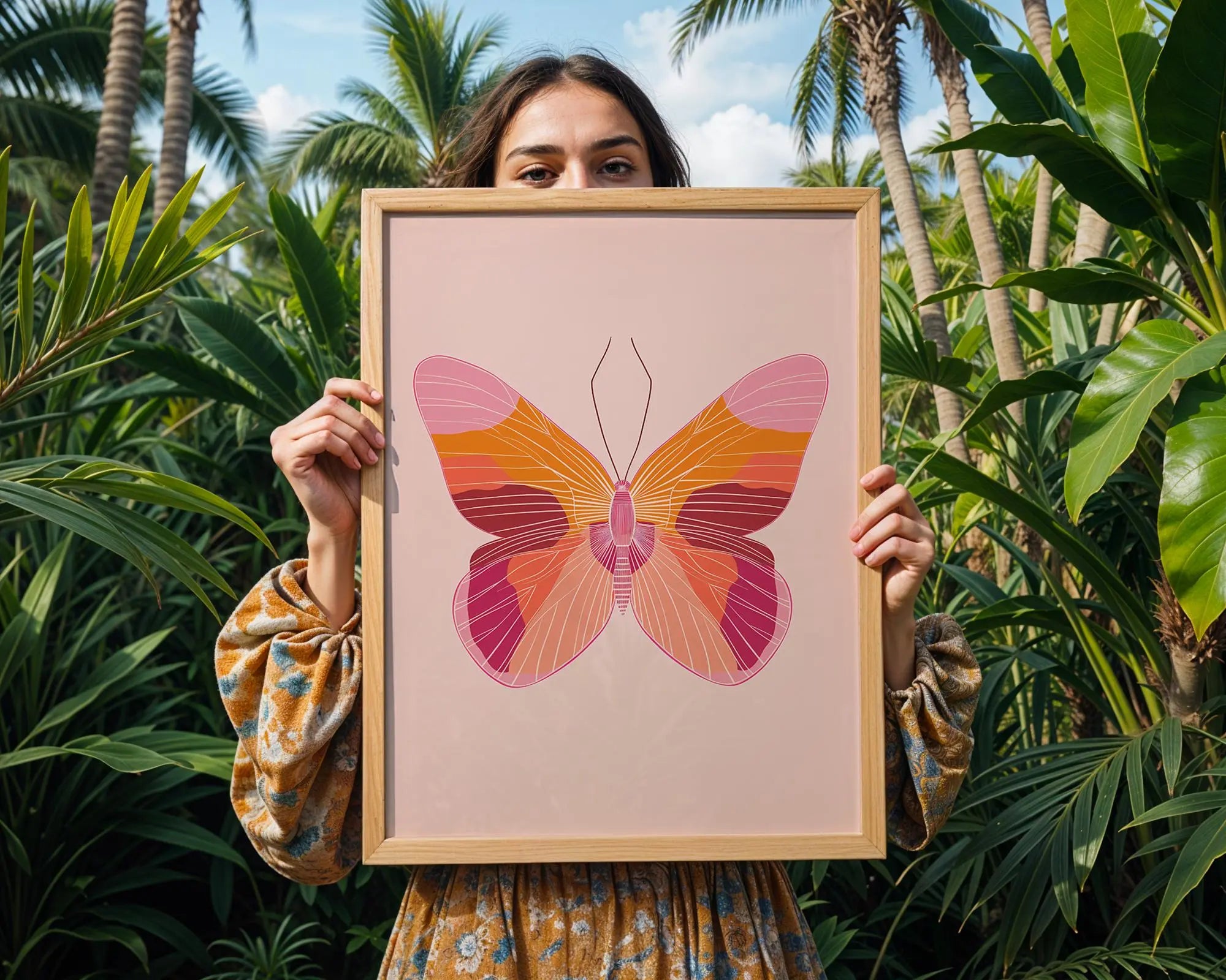 Pink & Orange Butterfly Art Print | Modern Minimalist Illustration wall art print, modern home decor, unframed artwork by Nomad & Nest