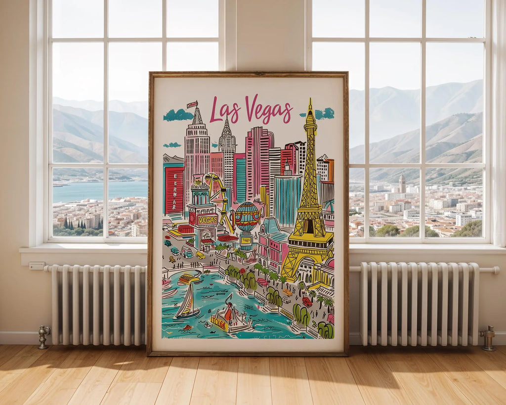 Las Vegas Cityscape Poster | Colorful Vegas Strip Art Print wall art print, modern home decor, unframed artwork by Nomad & Nest