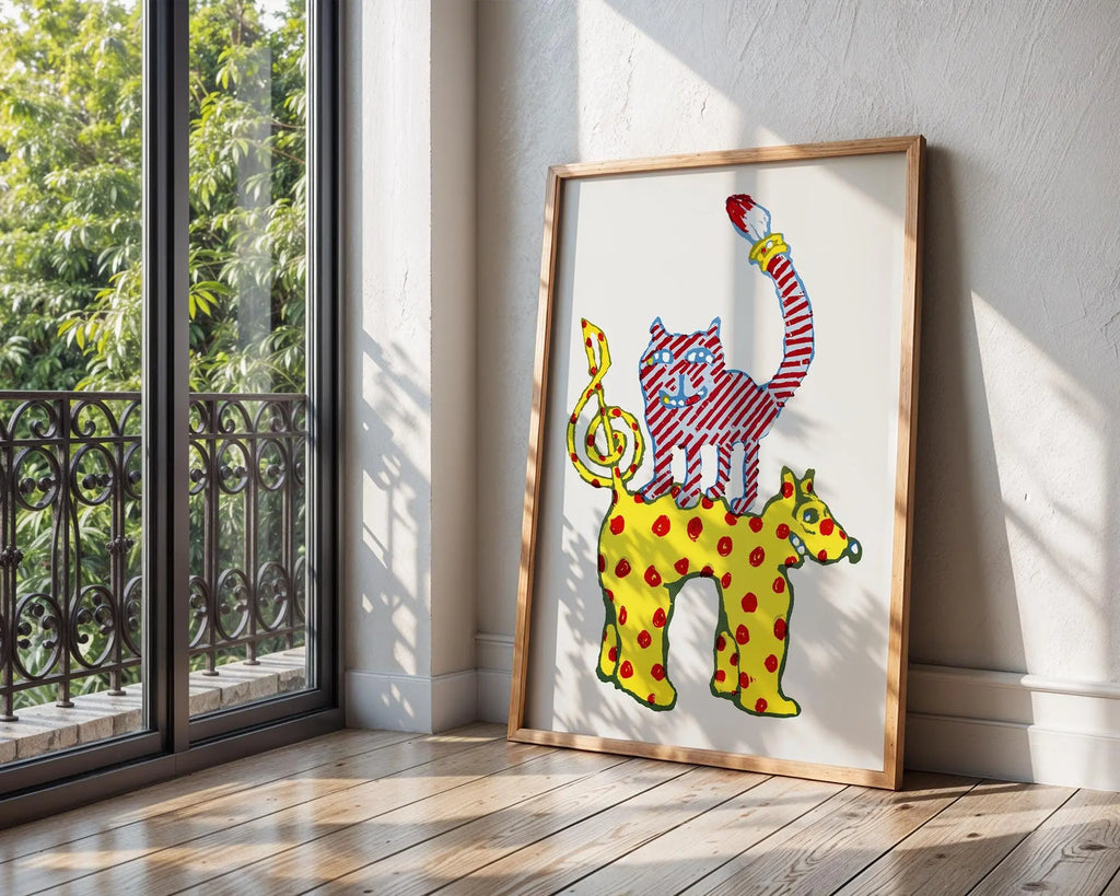 Whimsical Cat and Dog Art Print | Scandinavian Nursery Decor wall art print, modern home decor, unframed artwork by Nomad & Nest