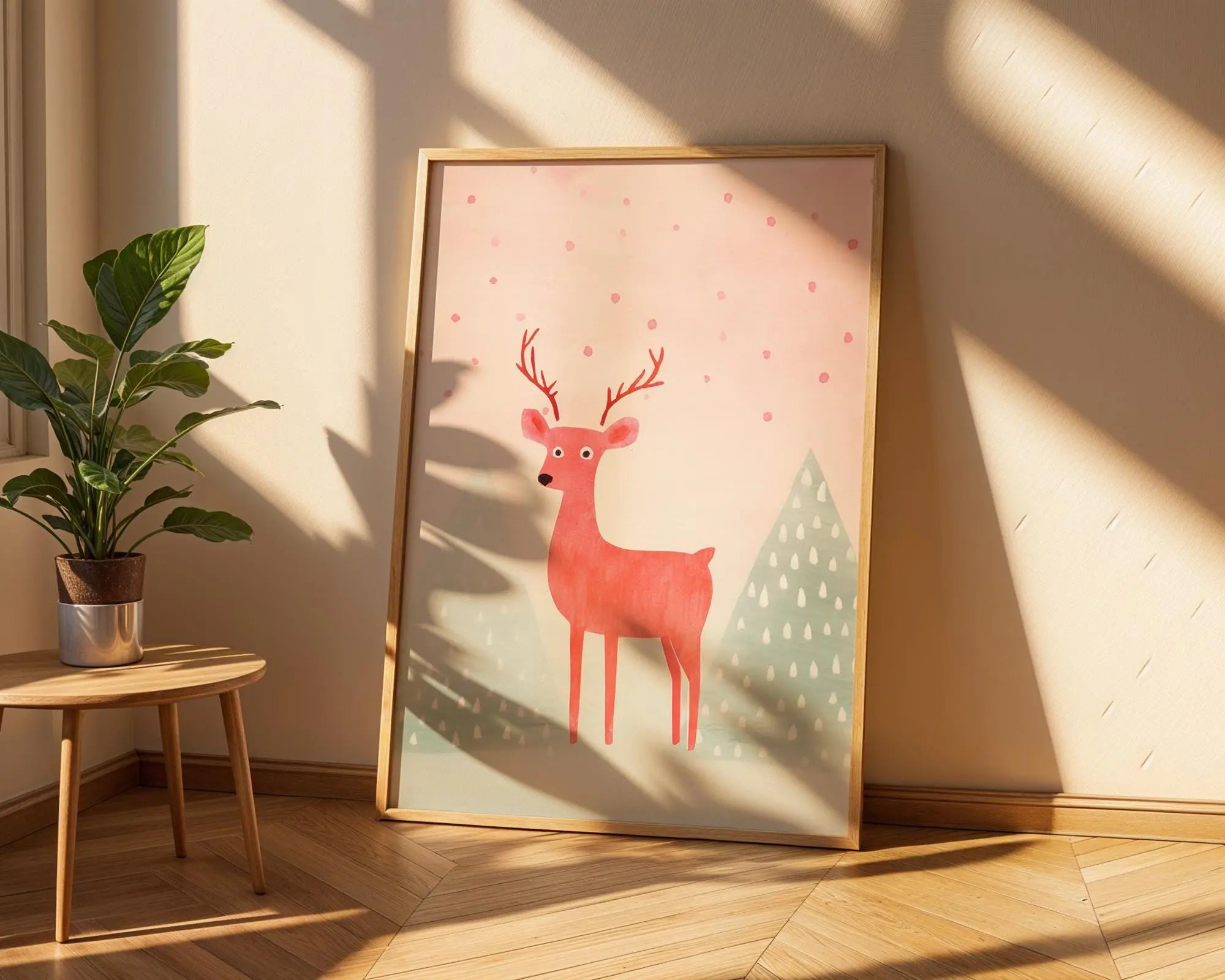 Red Reindeer Christmas Print | Minimalist Holiday Wall Art wall art print, modern home decor, unframed artwork by Nomad & Nest