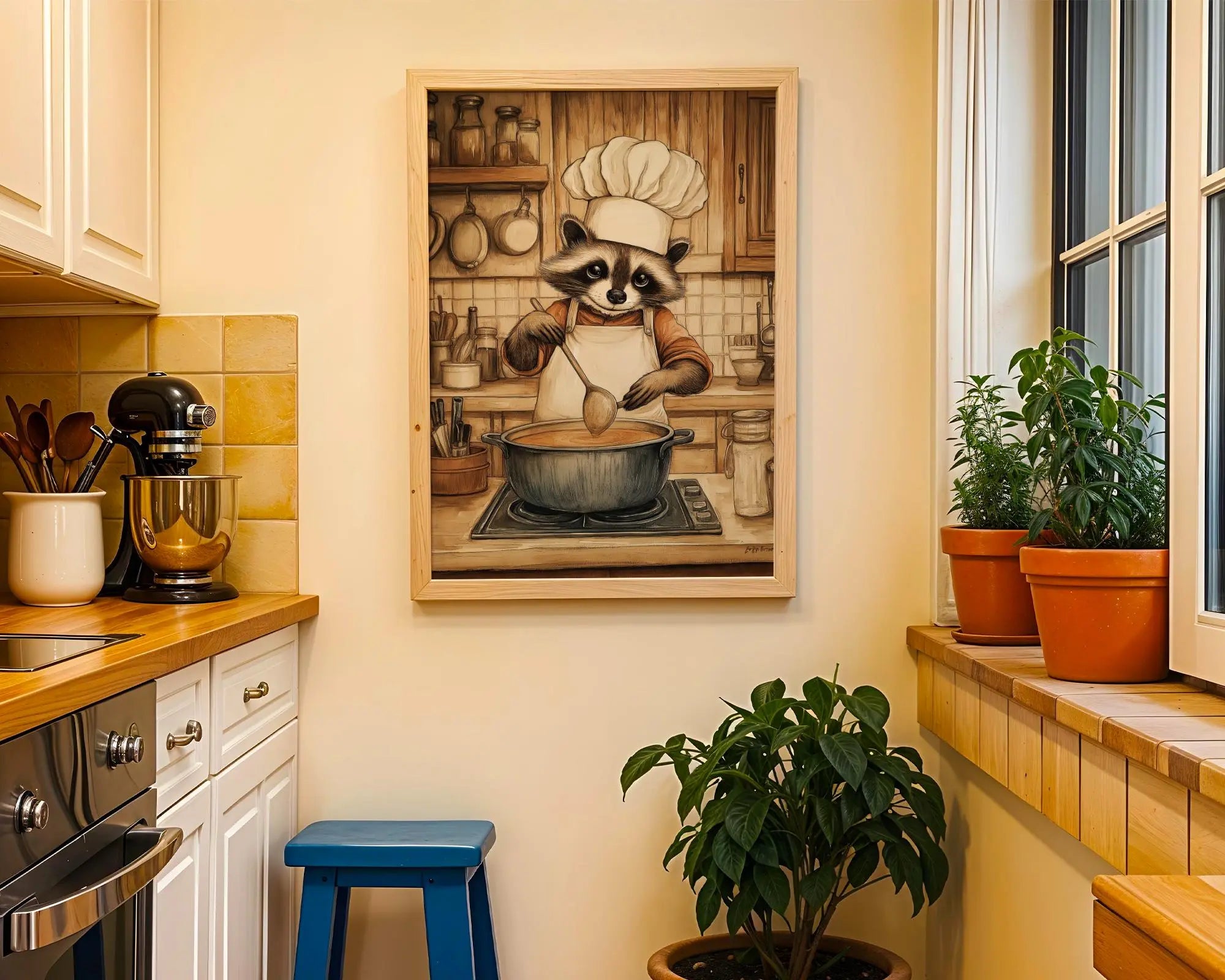 Raccoon Barista Art Print • Whimsical Kitchen Cafe Decor wall art print, modern home decor, unframed artwork by Nomad & Nest