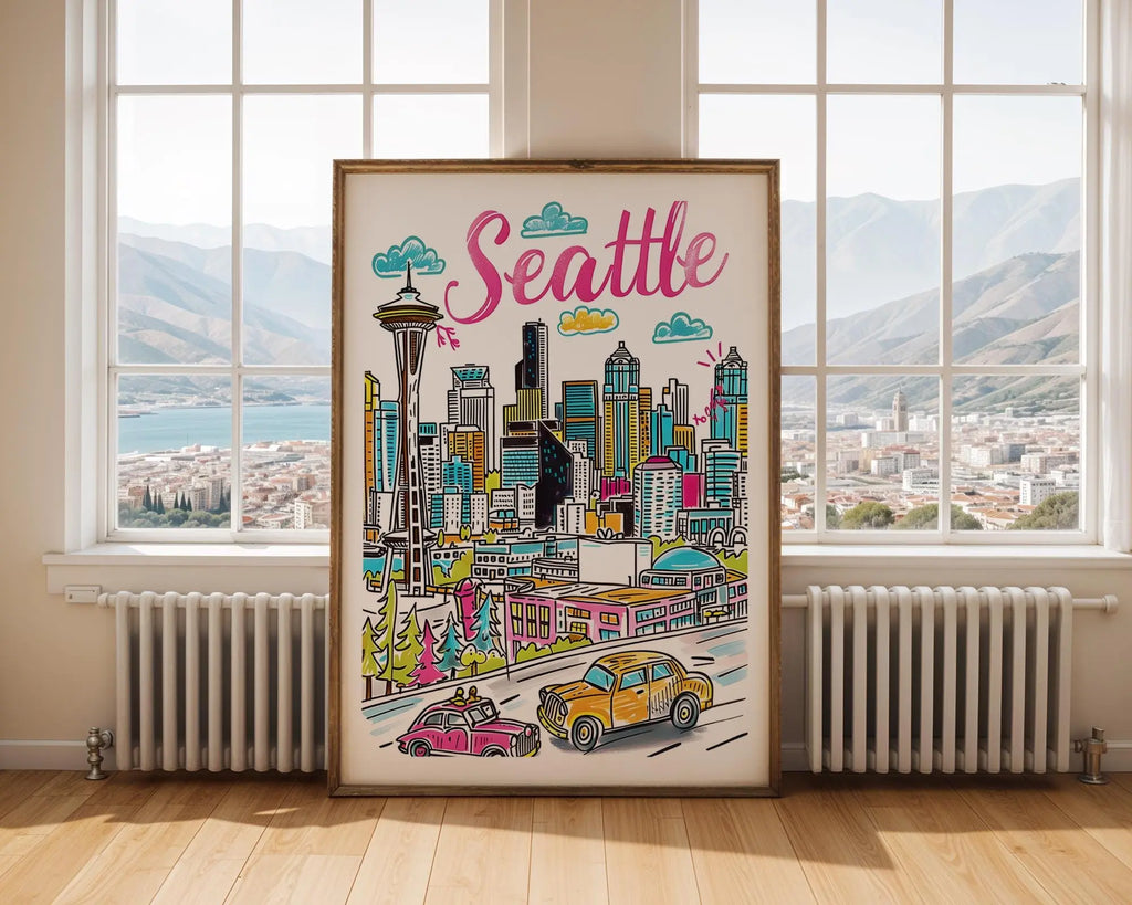 Seattle Skyline Art Print | Space Needle, Washington Travel Poster wall art print, modern home decor, unframed artwork by Nomad & Nest