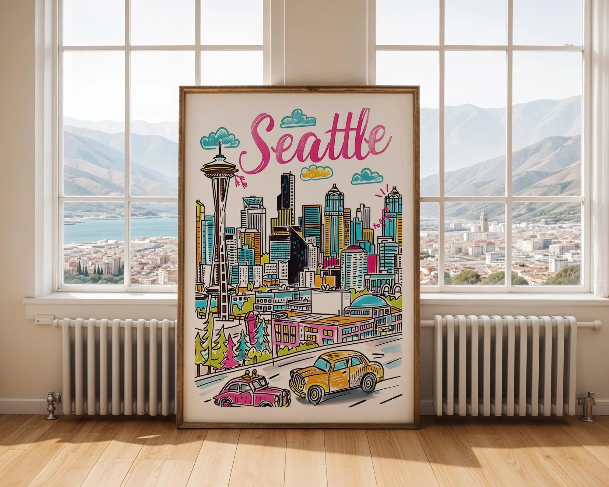Seattle Skyline Art Print | Space Needle, Washington Travel Poster wall art print, modern home decor, unframed artwork by Nomad & Nest