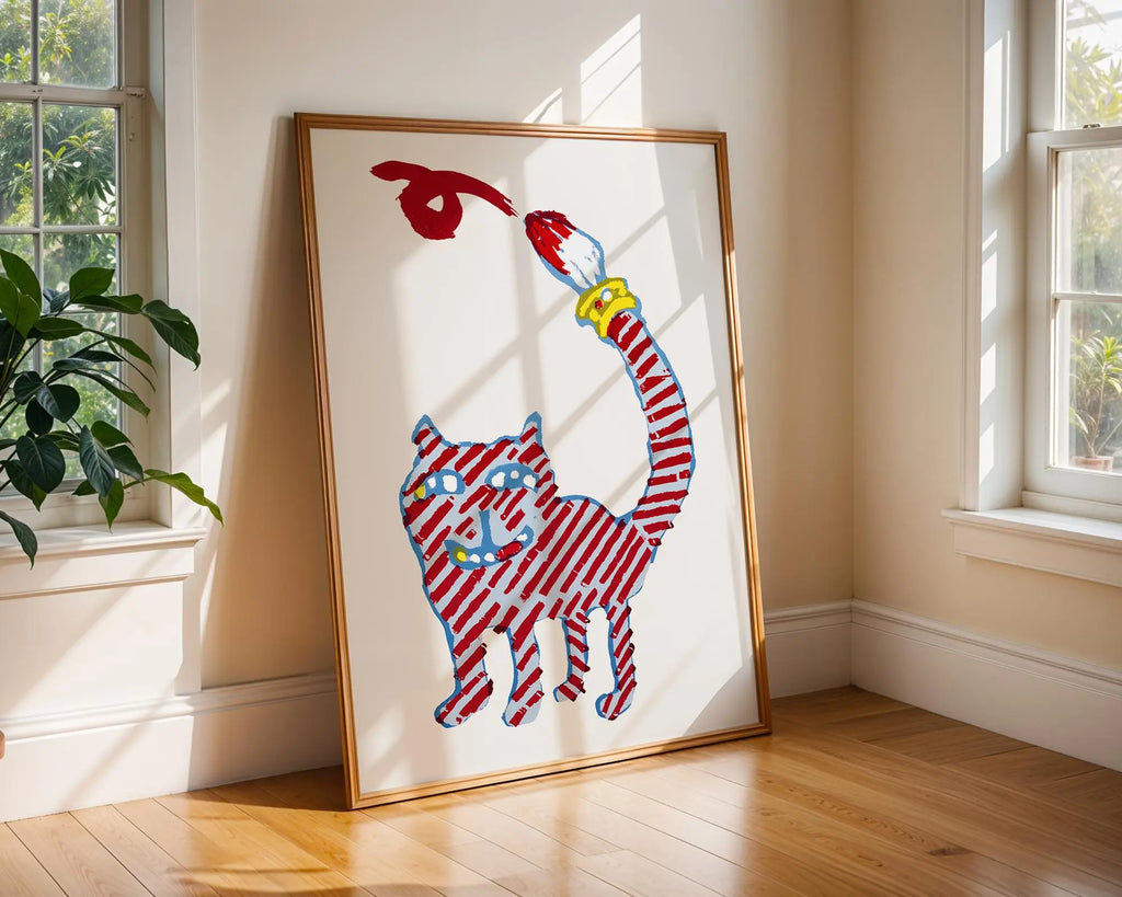 Striped Cat Wall Art | Whimsical Nursery Decor wall art print, modern home decor, unframed artwork by Nomad & Nest