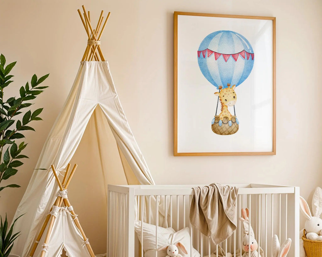 Playroom Ideas | Giraffe Balloon Nursery Print | Safari Animal Wall Art wall art print, modern home decor, unframed artwork by Nomad & Nest