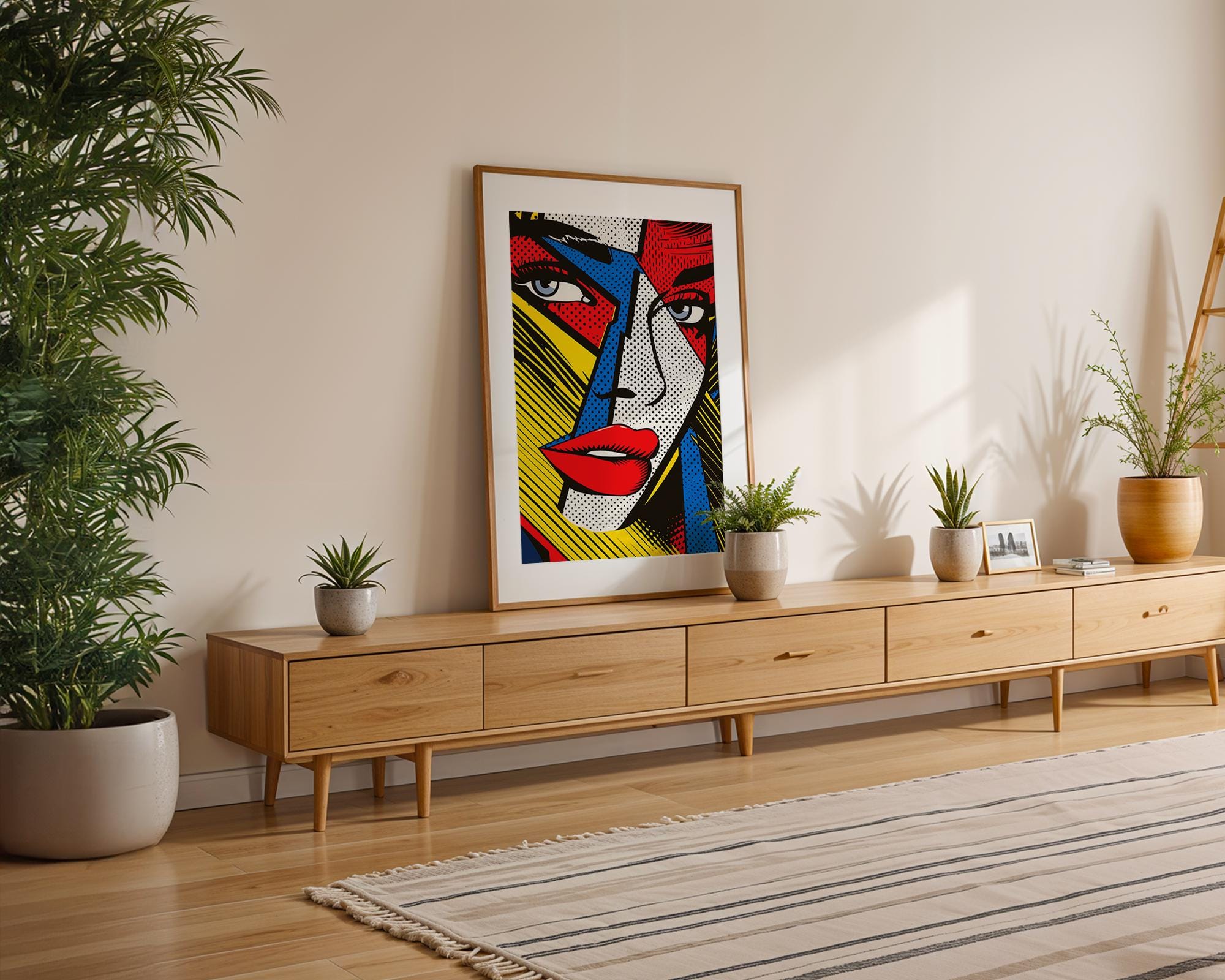 Modern Pop Art | Geometric  Woman's Face Print | Retro Comic Book Style wall art print, modern home decor, unframed artwork by Nomad & Nest