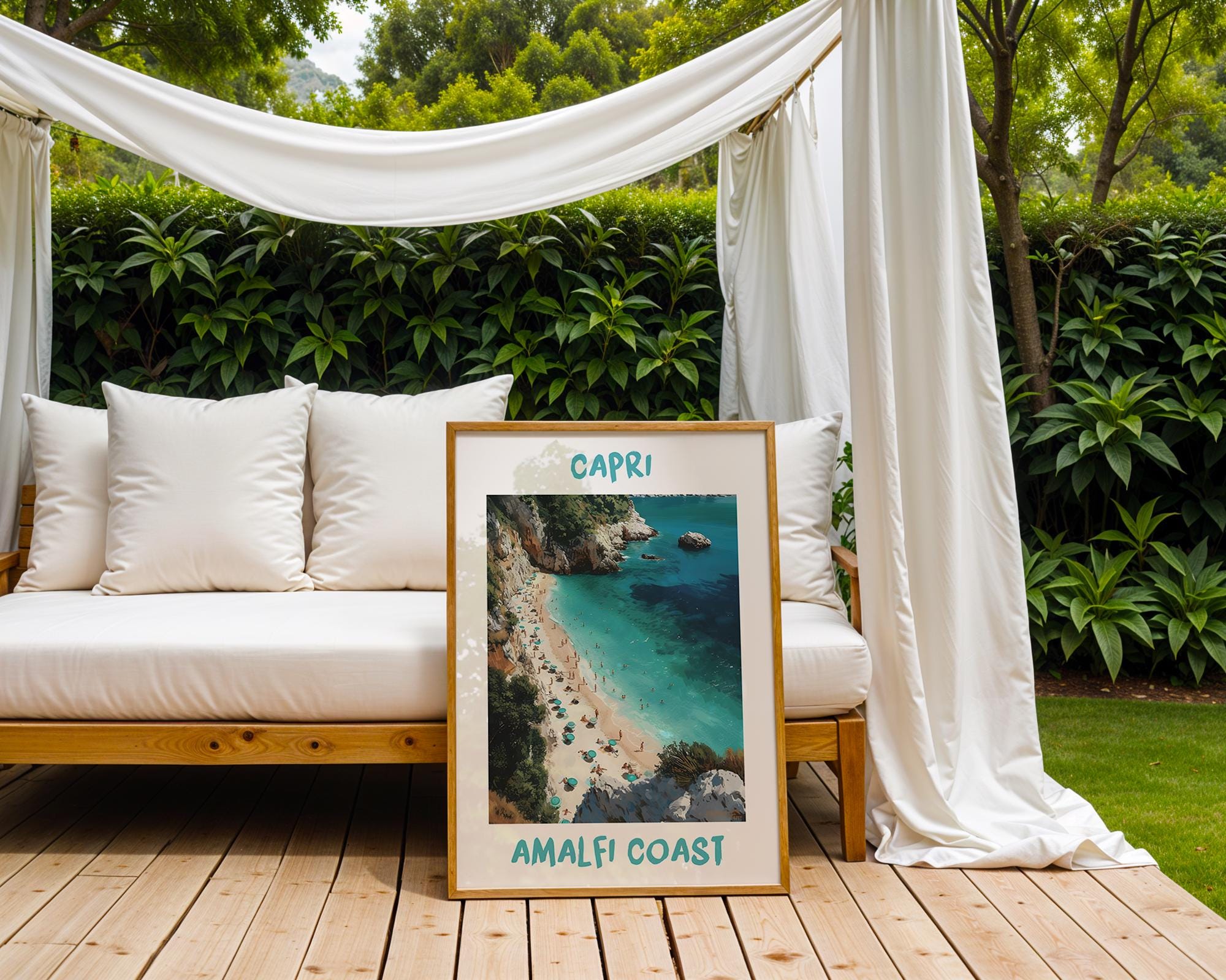 Colourful Prints | Amalfi Coast Print | Turquoise Beach, Italian Summer Coastal Art wall art print, modern home decor, unframed artwork by Nomad & Nest