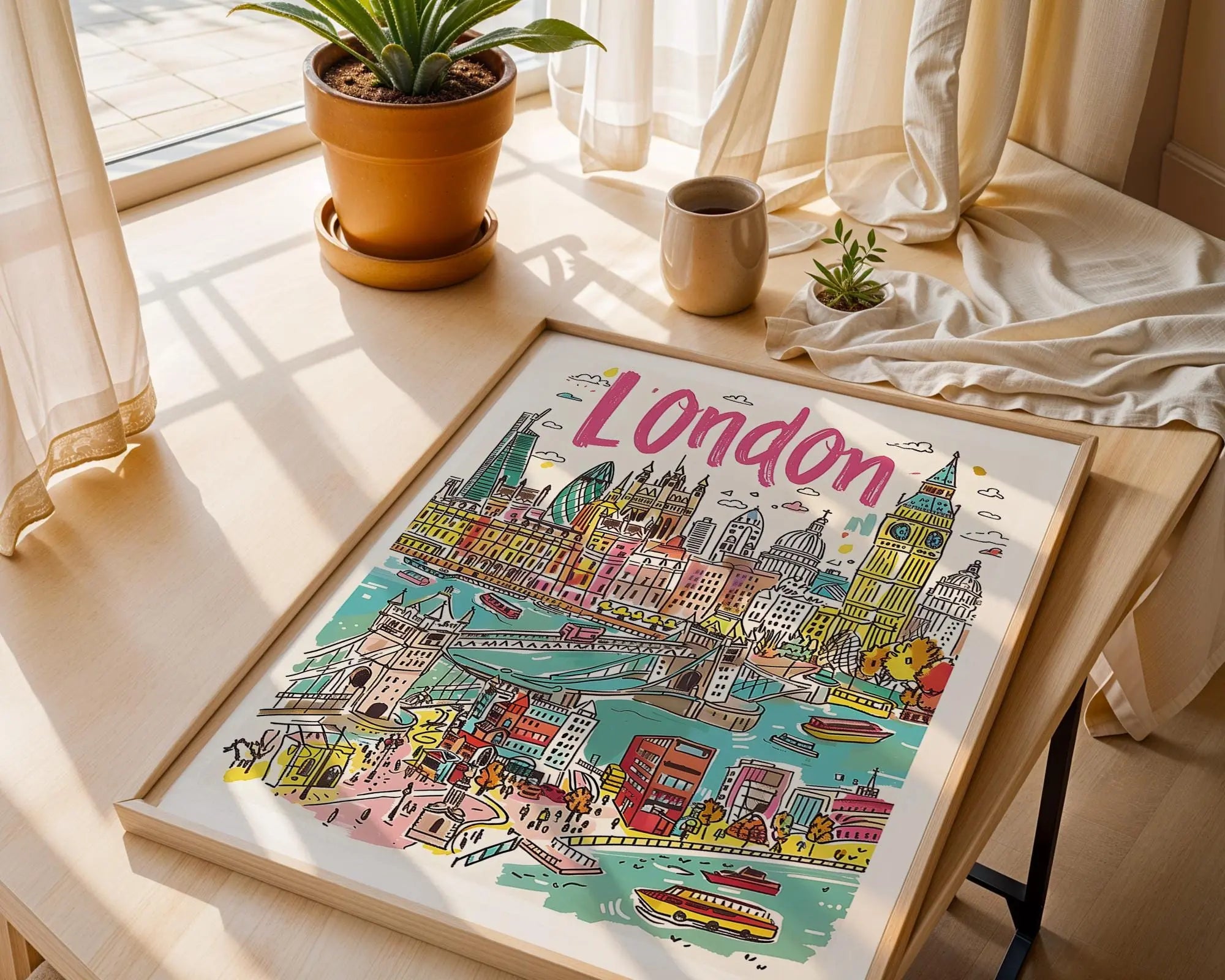 London Art Print | Big Ben, Tower Bridge Cityscape Poster wall art print, modern home decor, unframed artwork by Nomad & Nest