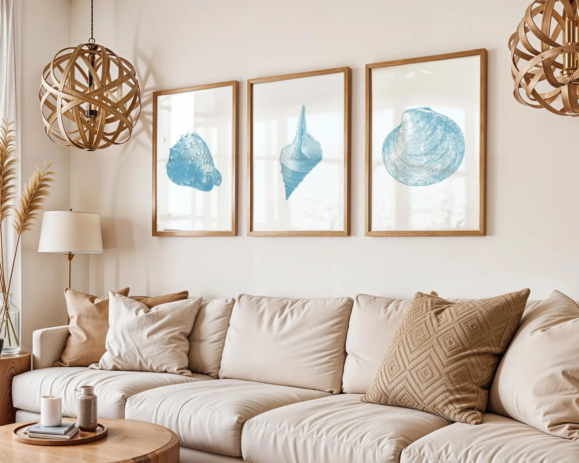 Colourful Prints | Blue Seashell Print Set | Vintage Coastal Wall Art wall art print, modern home decor, unframed artwork by Nomad & Nest