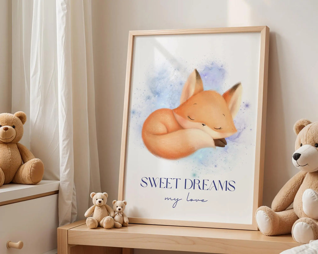Playroom Ideas | Sleeping Fox Nursery Print | Woodland Dream Wall Art wall art print, modern home decor, unframed artwork by Nomad & Nest
