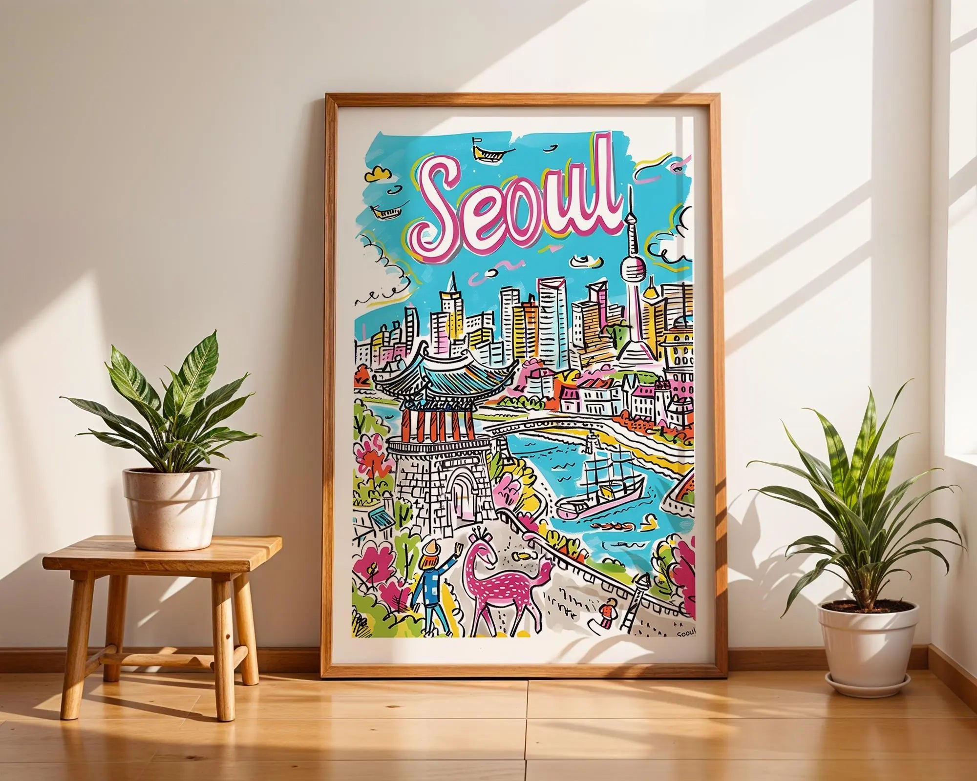 Seoul Travel Poster | Illustrated South Korea City Skyline Art Print wall art print, modern home decor, unframed artwork by Nomad & Nest