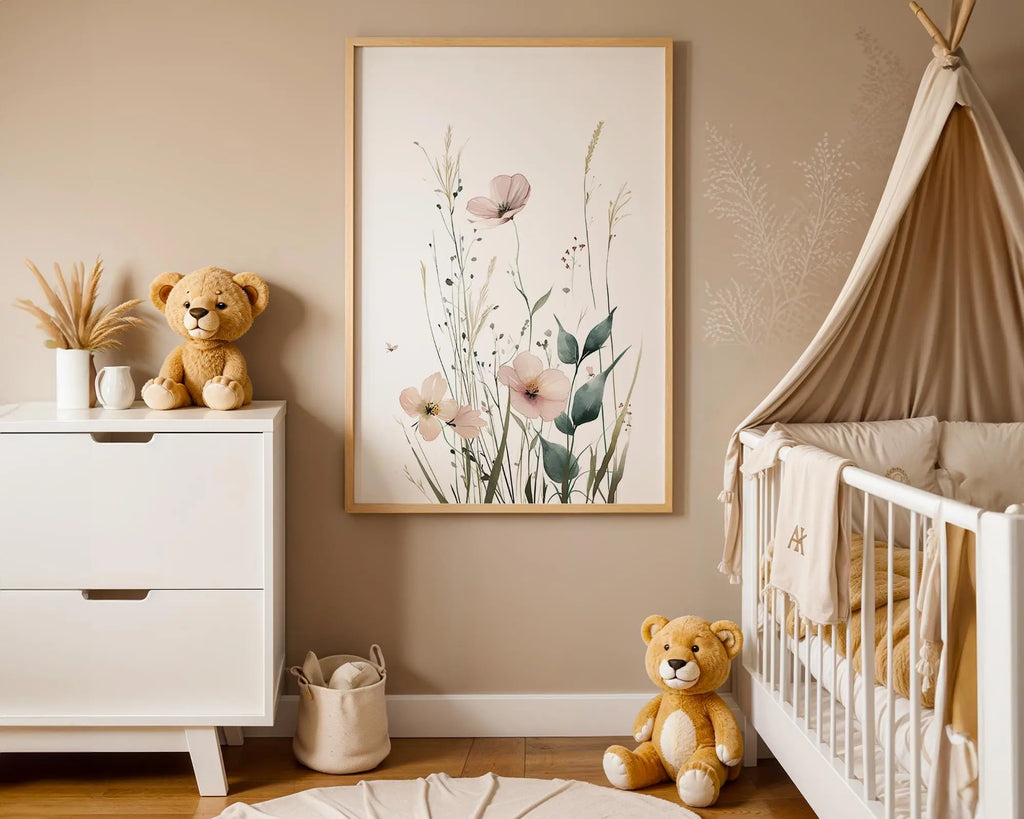 Playroom Ideas | Neutral Floral Nursery Print | Scandinavian Botanical Wall Art wall art print, modern home decor, unframed artwork by Nomad & Nest