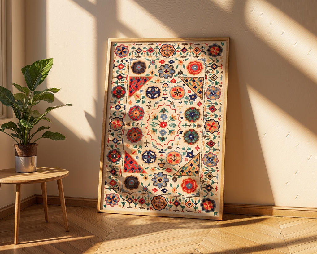 Folk Art Rug Print | Bohemian Textile Poster wall art print, modern home decor, unframed artwork by Nomad & Nest