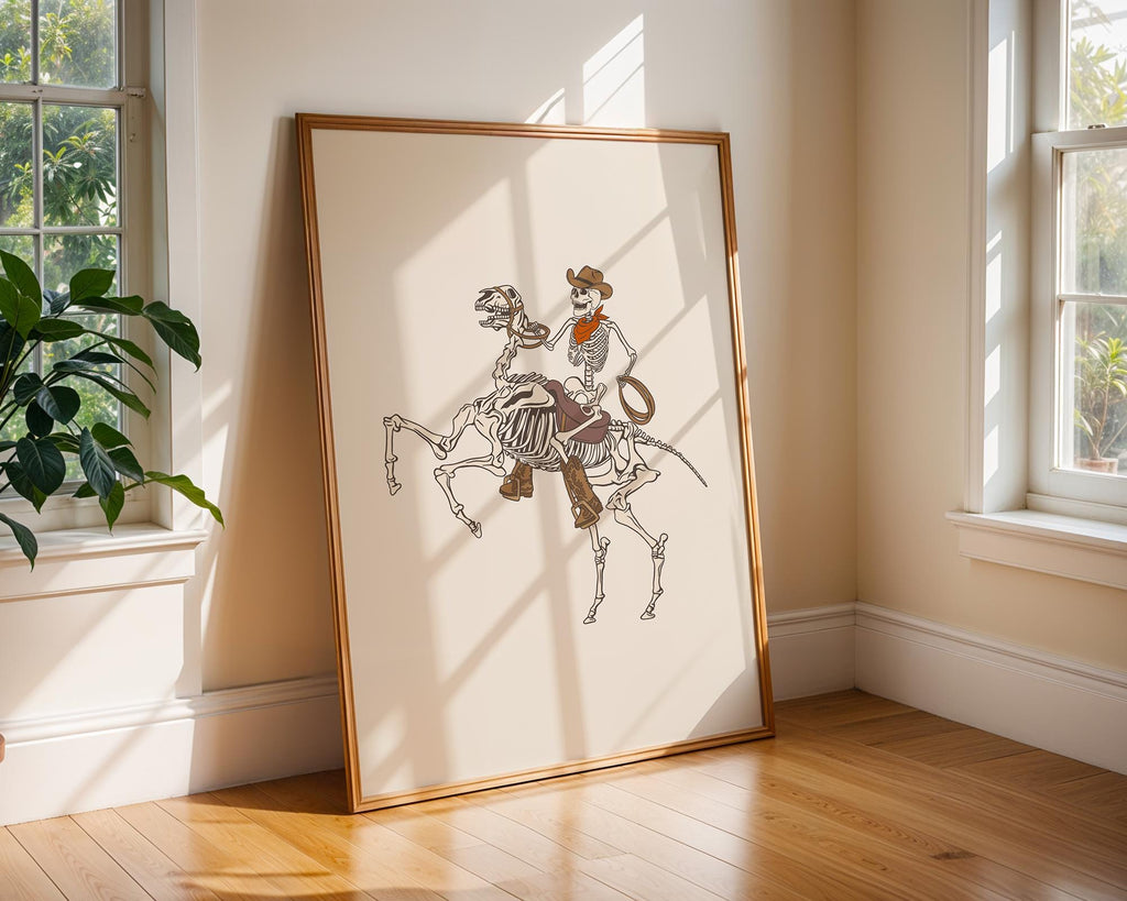 Skeleton Cowboy Print | Gothic Western Horse Rider Wall Art wall art print, modern home decor, unframed artwork by Nomad & Nest