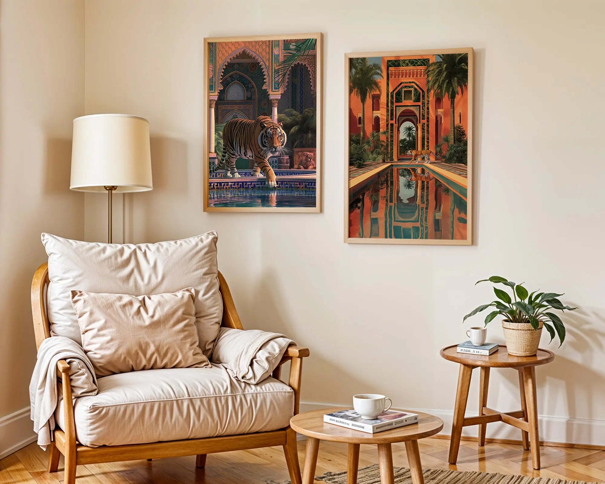 Colourful Prints | Moroccan Tiger Pool Art Prints | Exotic Jungle Wall Decor (Set of 2) wall art print, modern home decor, unframed artwork by Nomad & Nest